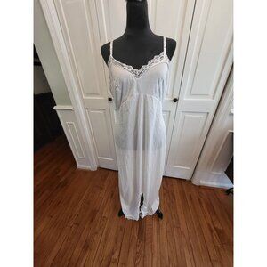Vtg 80's/90's Pale Pink Chemise Slip Dress Maxi Front Slit Lace sz 38 Coquette